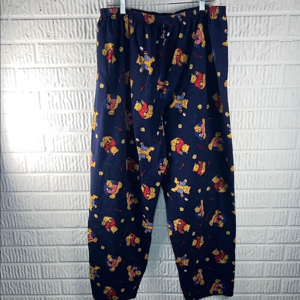Vintage Flannel Navy Teddy Bear Print Pajama Pants